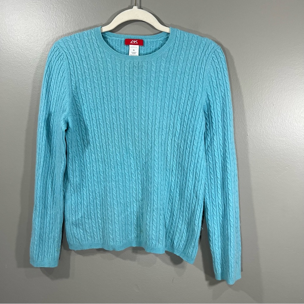 Ann Klein sport Blue cable kit Cashmere sweater size XL